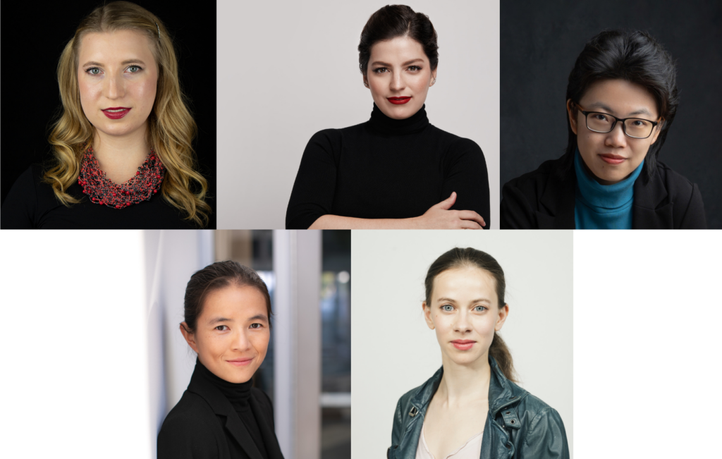 2026-28 Awardees collage: Polina Lebedieva, Michelle Di Russo, Ziwei Ma, Joséphine Korda, and Molly Turner