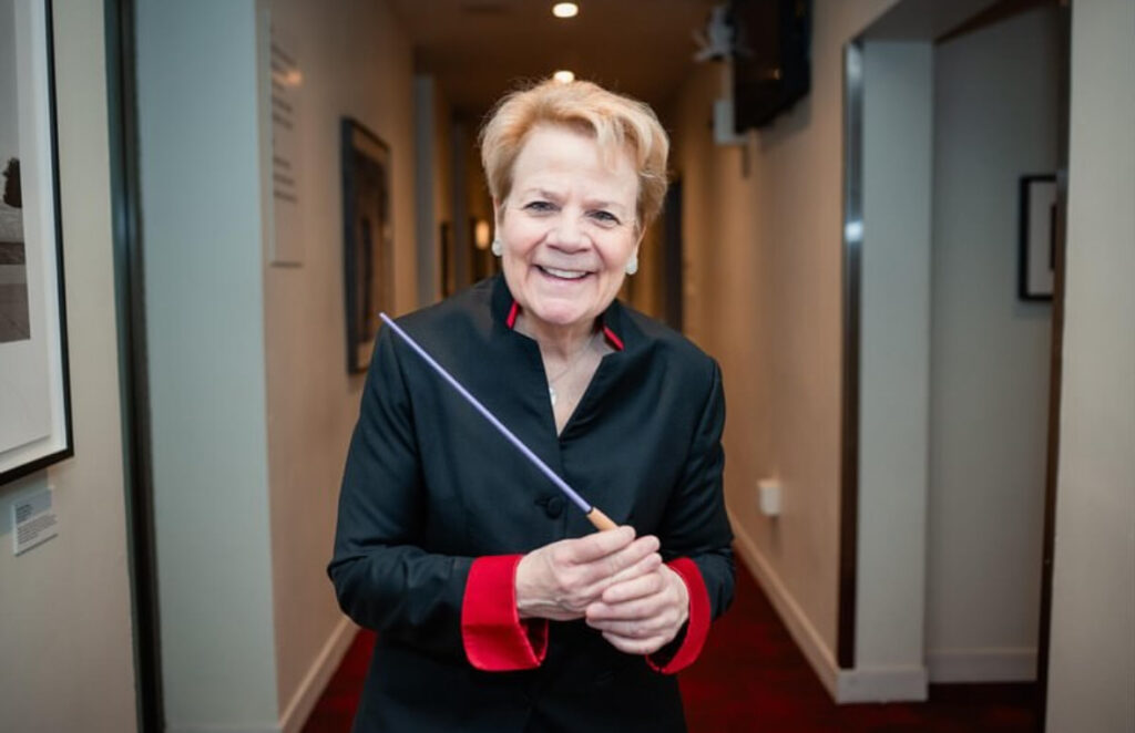 Marin Alsop with her #PurpleBaton at the New York Philharmonic in March 2025. Photo Credit Brandon Patoc.